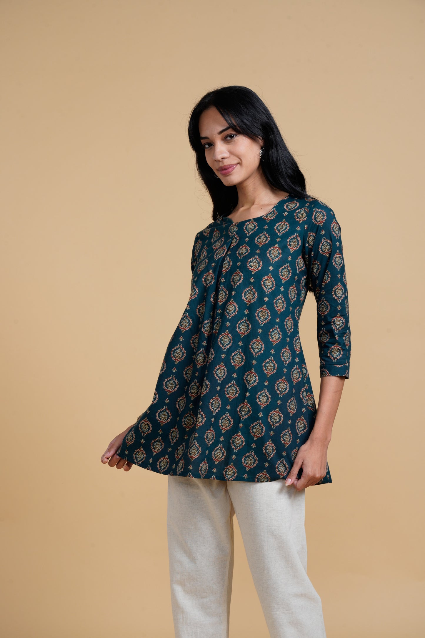 Blooming Elegance All Over Print Green Kurta Top