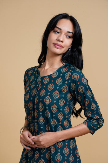 Blooming Elegance All Over Print Green Kurta Top