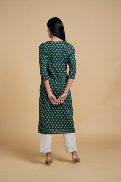 Blooming Elegance Printed Green Kurta