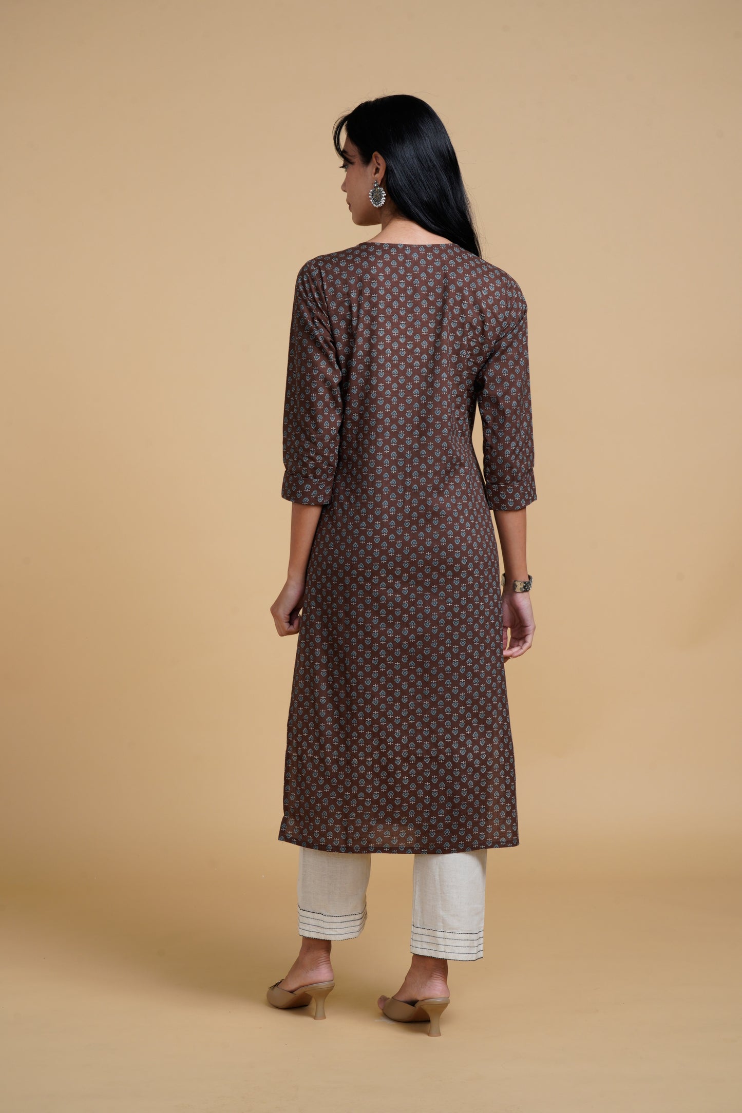 Blooming Elegance Printed Brown Kurta