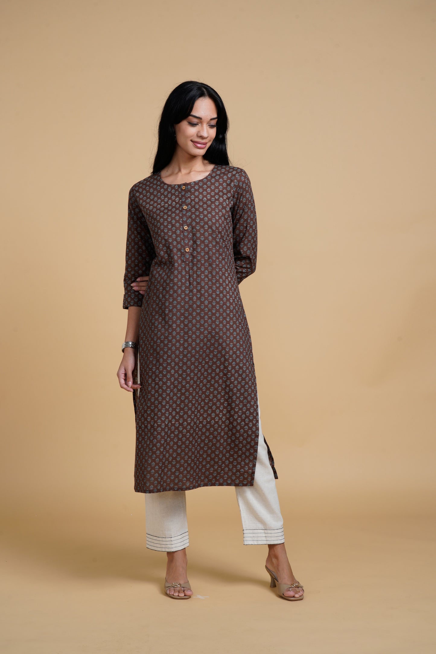 Blooming Elegance Printed Brown Kurta