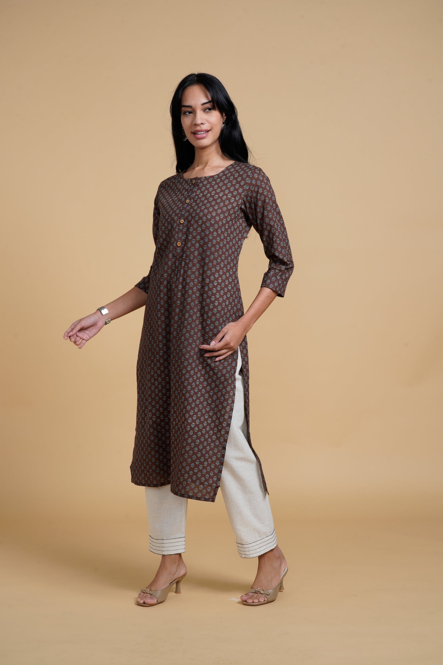 Blooming Elegance Printed Brown Kurta