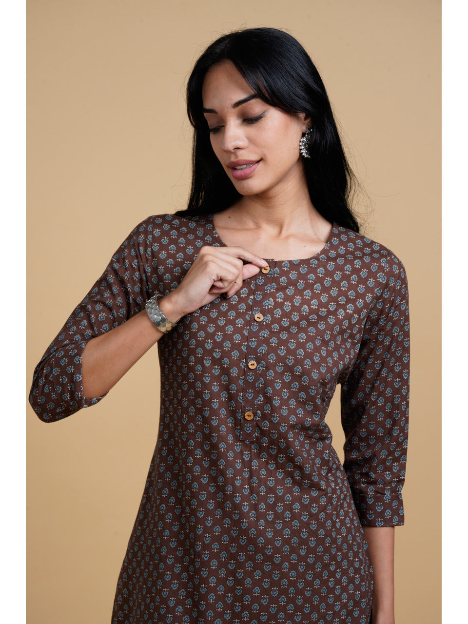 Blooming Elegance Printed Brown Kurta