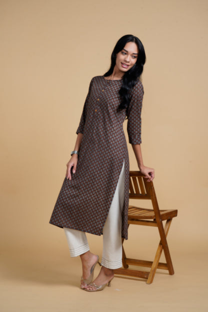 Blooming Elegance Printed Brown Kurta