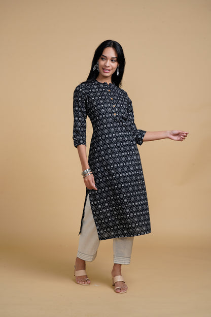 Blooming Elegance Printed Black Kurta