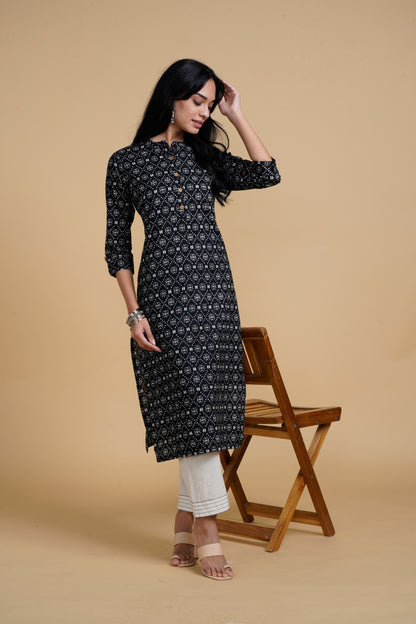 Blooming Elegance Printed Black Kurta