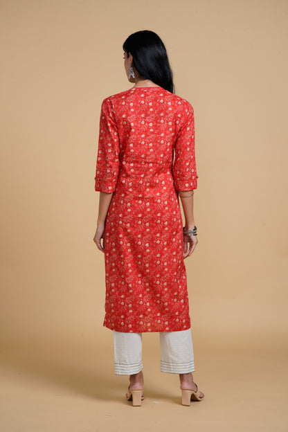 Blooming Elegance Red Floral Kurta