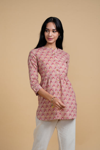 Blooming Elegance Pink All Over Print Kurta Top