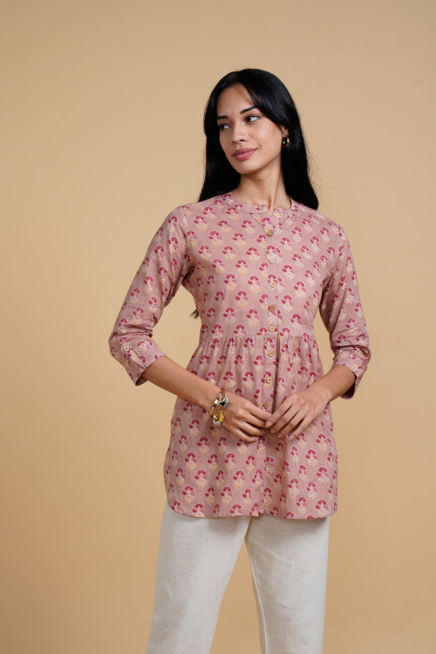 Blooming Elegance Pink All Over Print Kurta Top