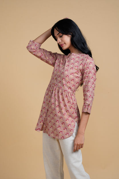 Blooming Elegance Pink All Over Print Kurta Top