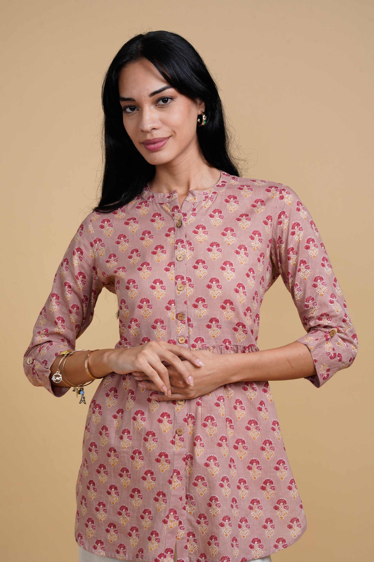 Blooming Elegance Pink All Over Print Kurta Top