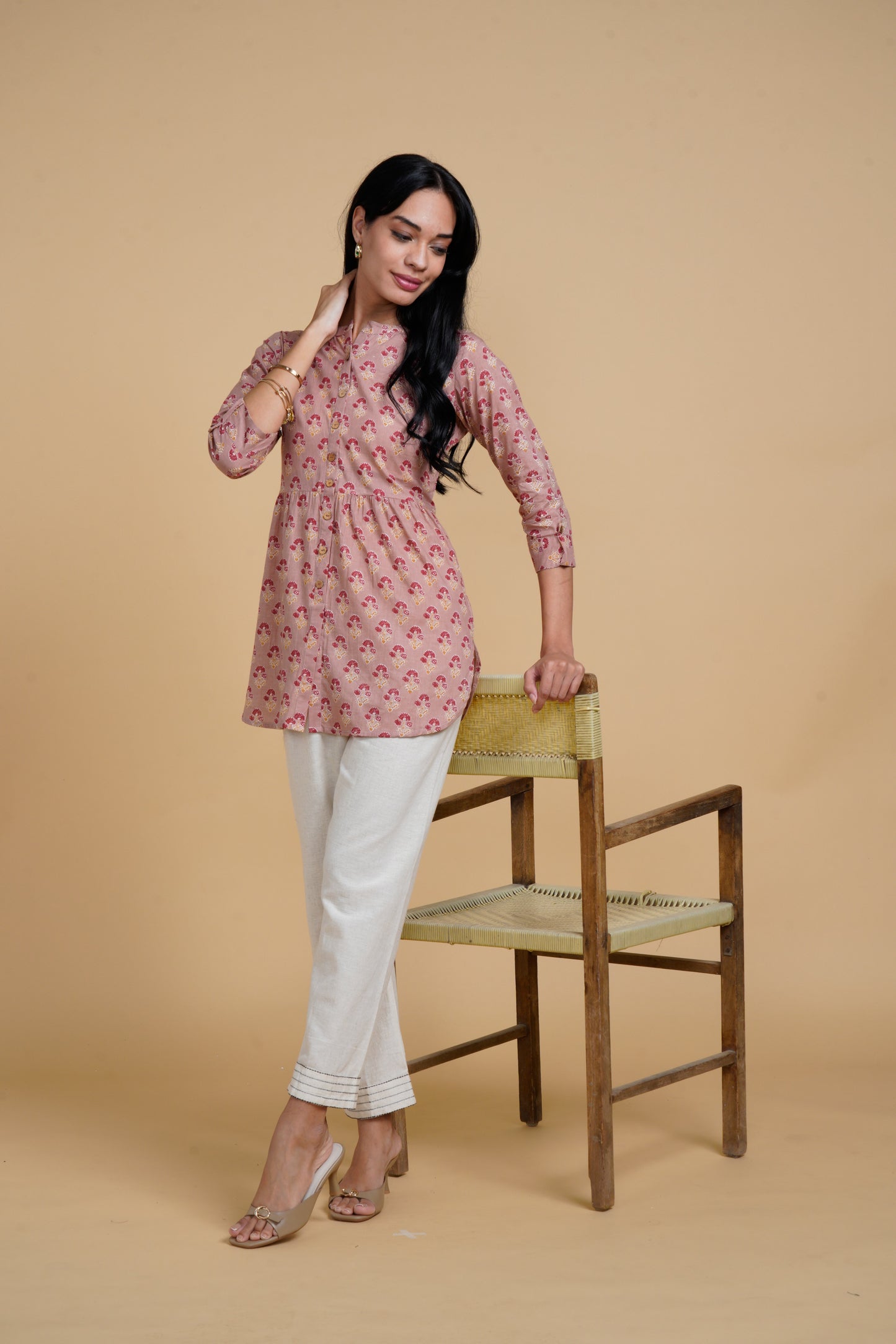 Blooming Elegance Pink All Over Print Kurta Top