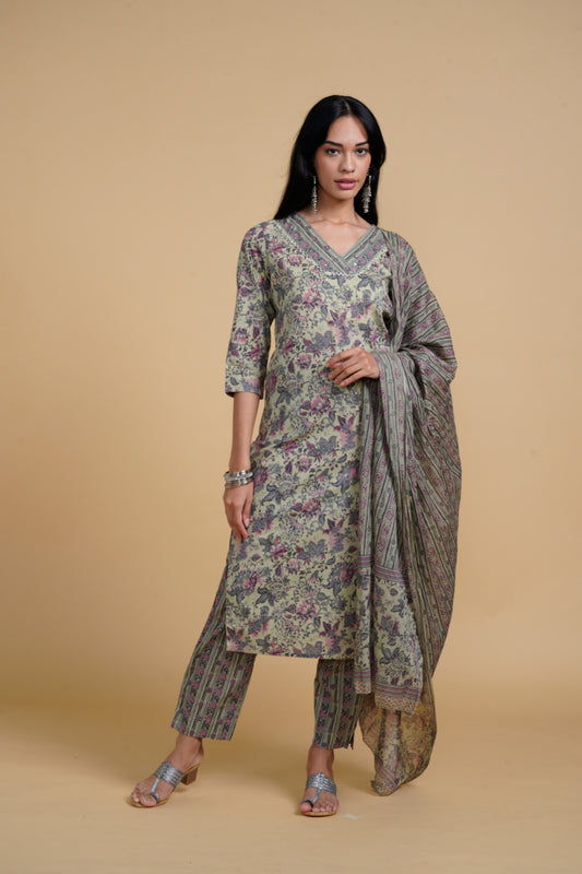 Blooming Elegance All Over Print Floral Kurta Set With Dupatta