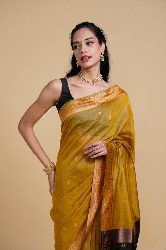 Divine Drapes Simple Mustard Saree