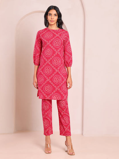 Blissful Pink Bandhani Kurta Set