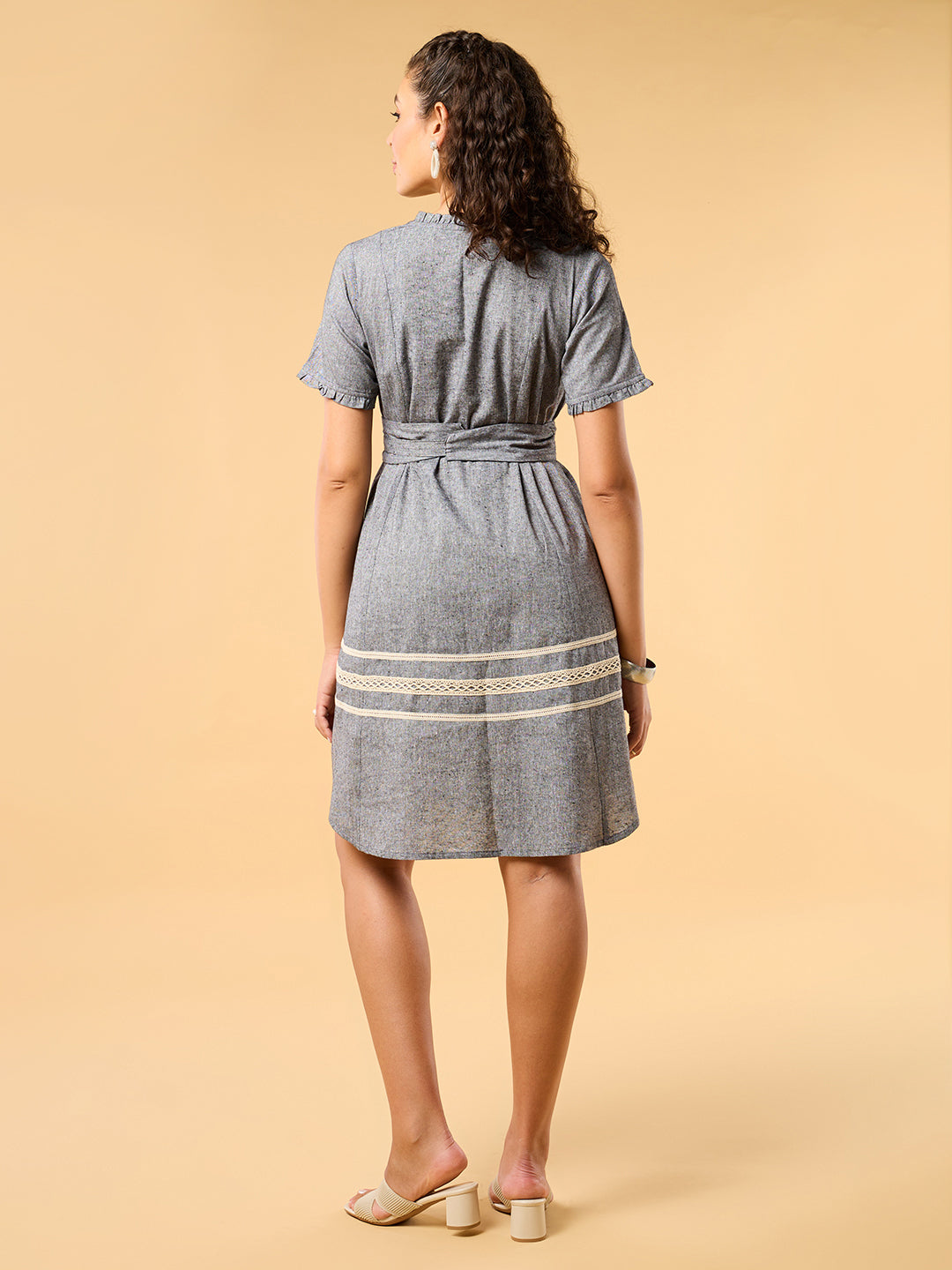 Summer Serenade Grey Dress With Belt