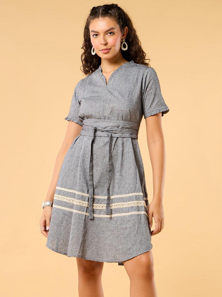 Summer Serenade Grey Dress With Belt