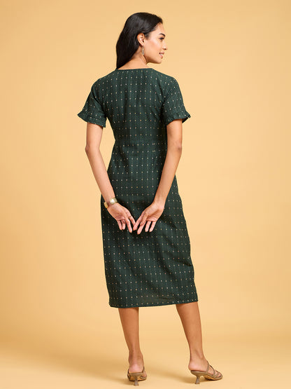 Whispers of Wilderness Green Dobby Wrap Dress