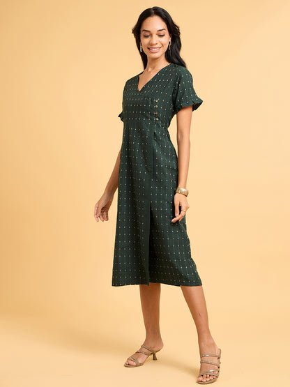 Whispers of Wilderness Green Dobby Wrap Dress