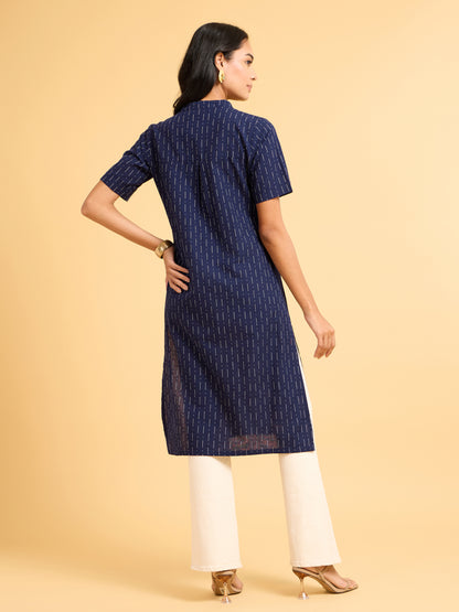 Whispers Of Wilderness Navy Blue Printed Straight Kurta