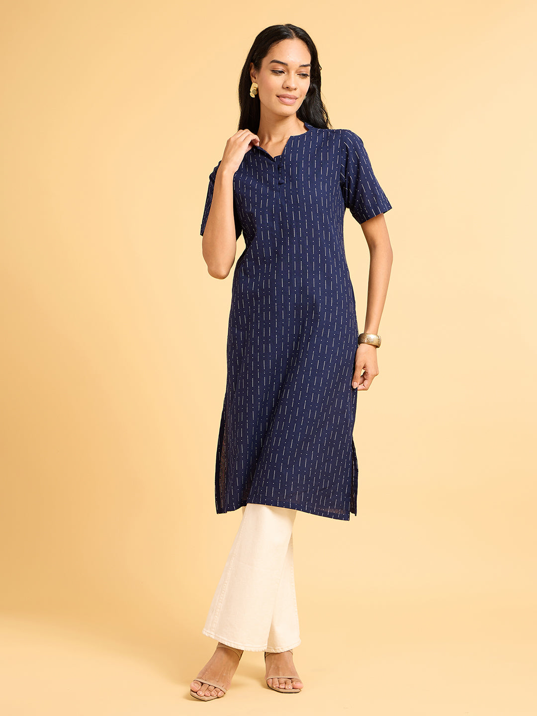 Whispers Of Wilderness Navy Blue Printed Straight Kurta