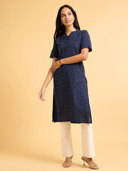 Whispers Of Wilderness Navy Blue Printed Straight Kurta