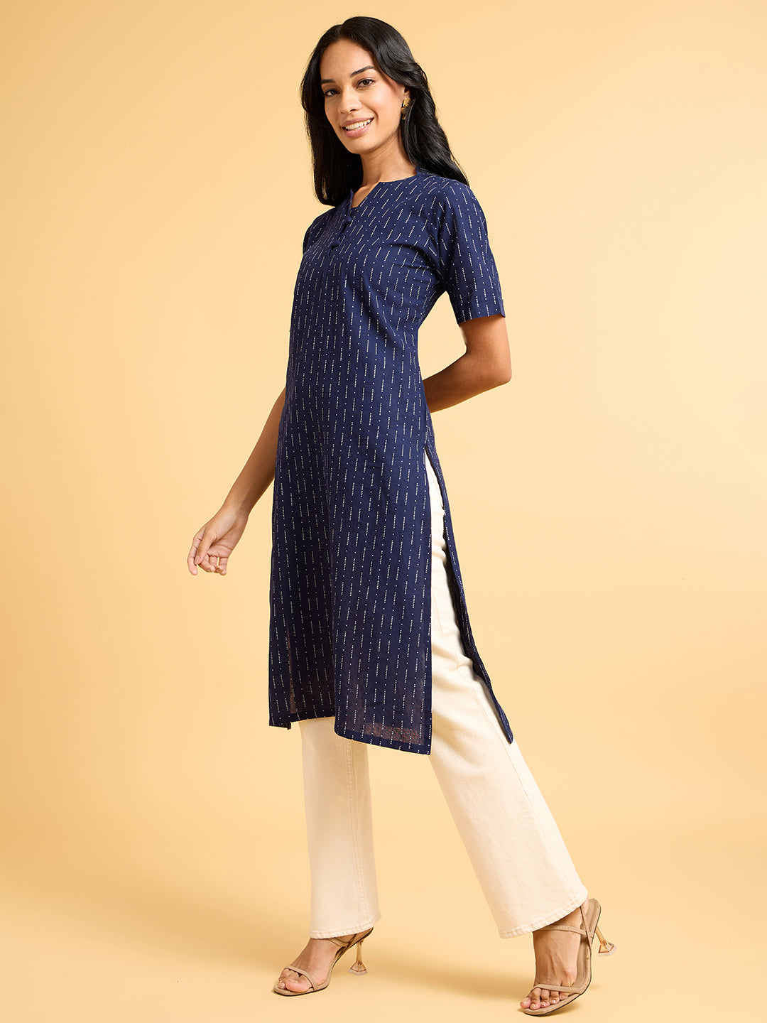 Whispers Of Wilderness Navy Blue Printed Straight Kurta