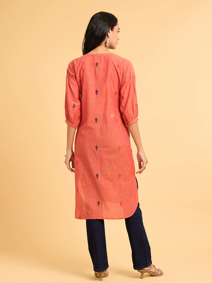 Whispers Of Wilderness Mandarin Collar Rust Kurta