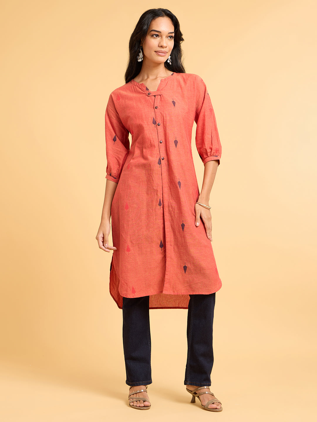 Whispers Of Wilderness Mandarin Collar Rust Kurta