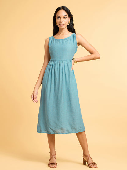 Summer Serenade Woven Teal Cotton Dress