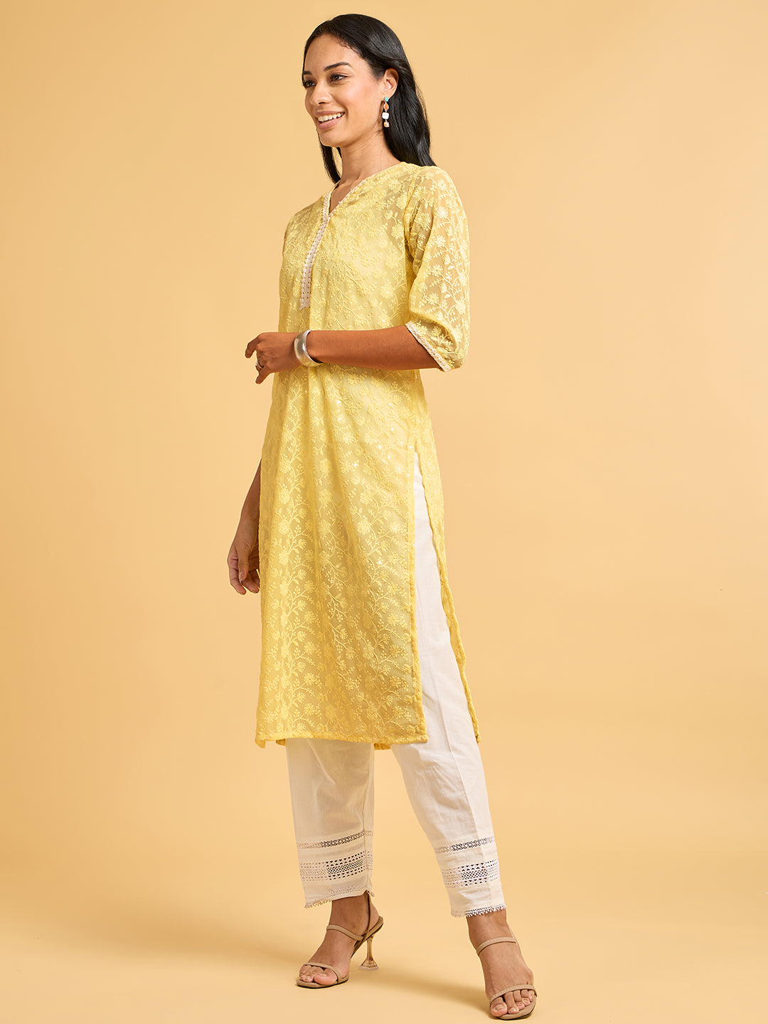 Summer Serenade Chikkankari Yellow Kurta