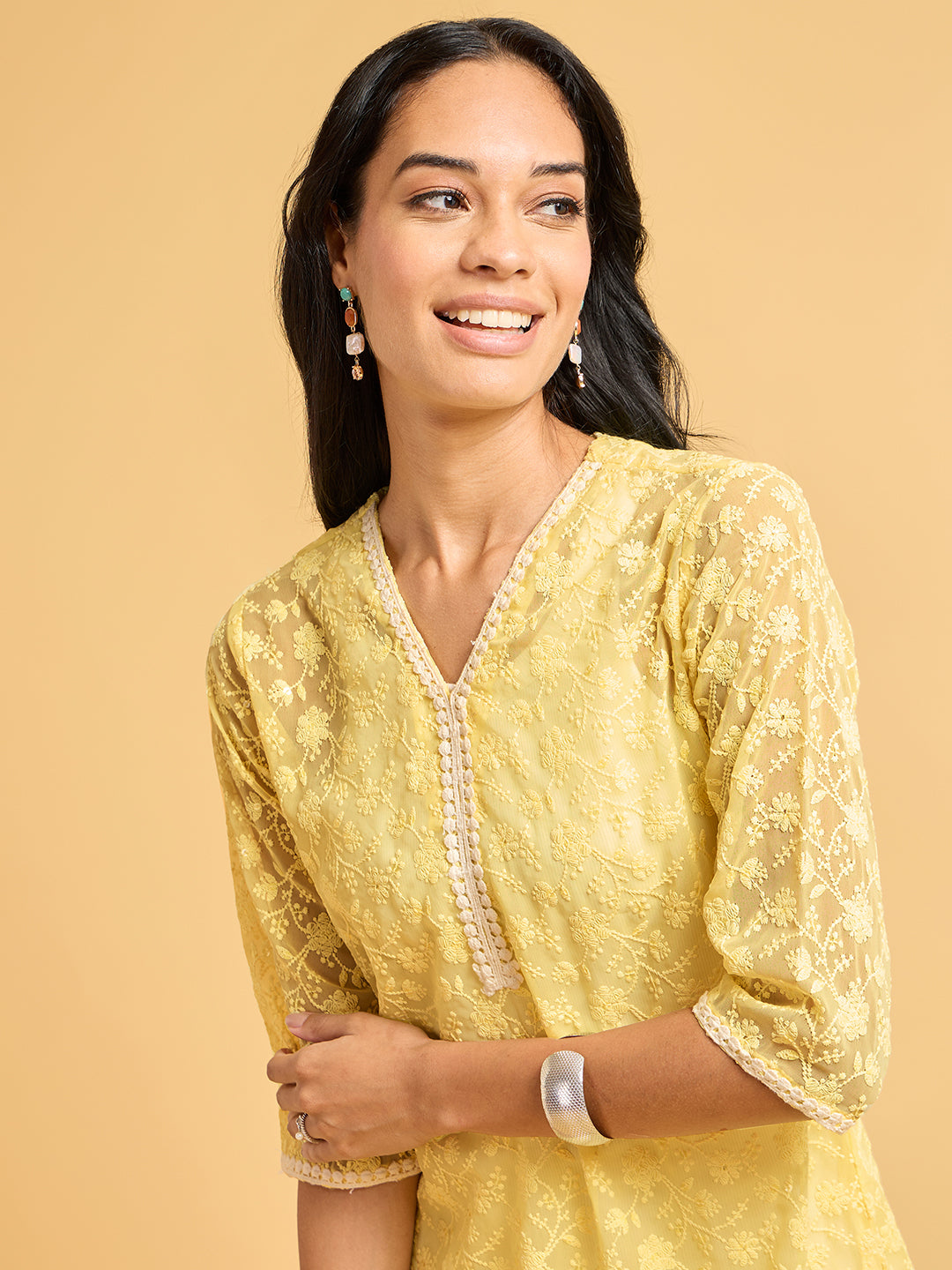 Summer Serenade Chikkankari Yellow Kurta