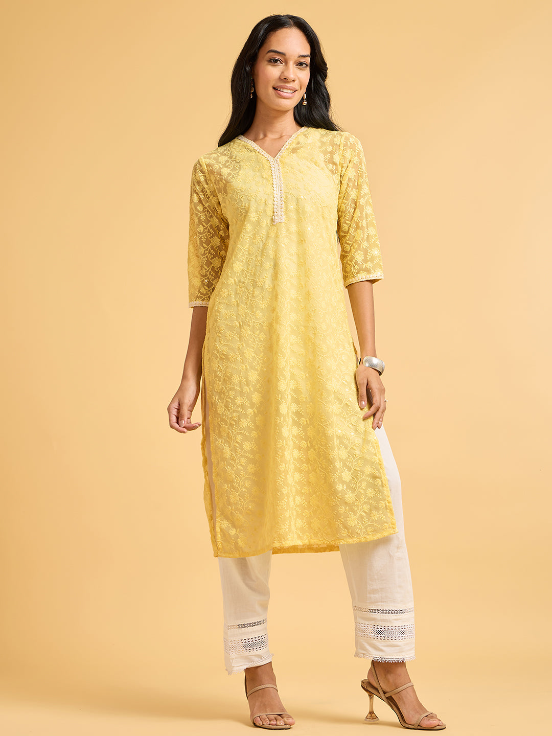 Summer Serenade Chikkankari Yellow Kurta