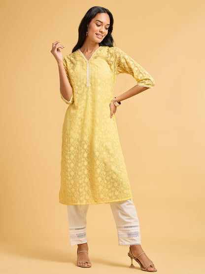 Summer Serenade Chikkankari Yellow Kurta