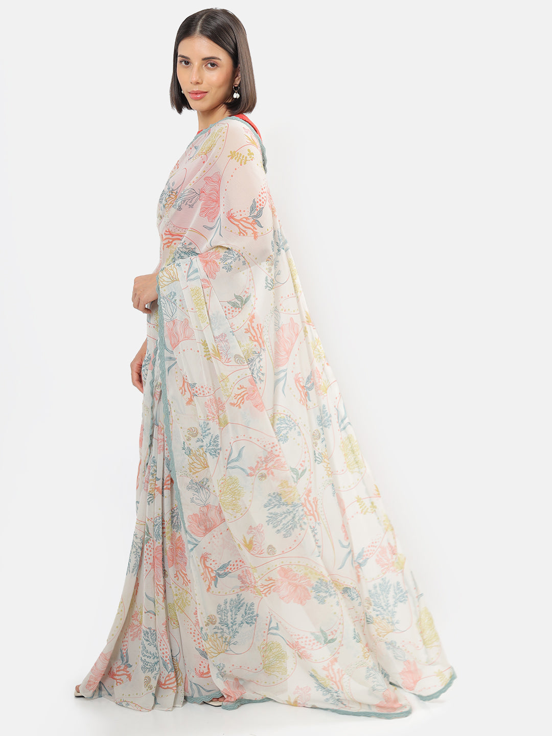 Oceania Printed Off-white Saree