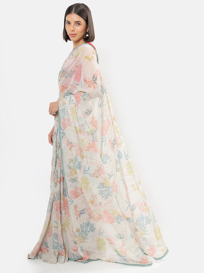 Oceania Printed Off-white Saree