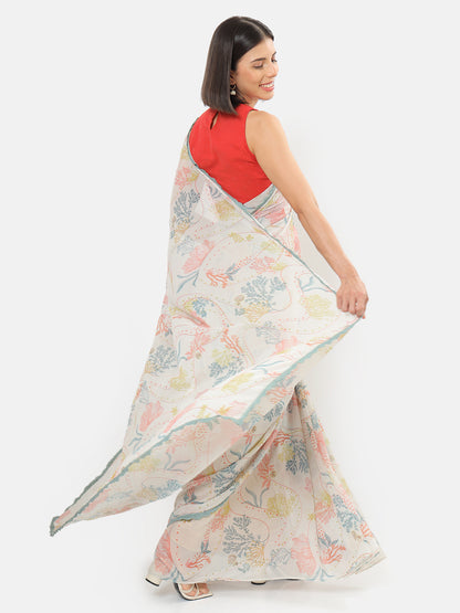 Oceania Printed Off-white Saree