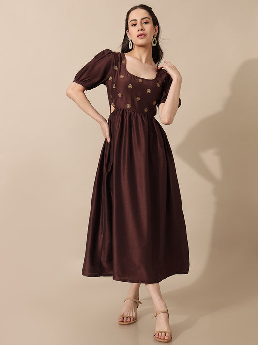 Florette Embroidered Brown Cutout Dress