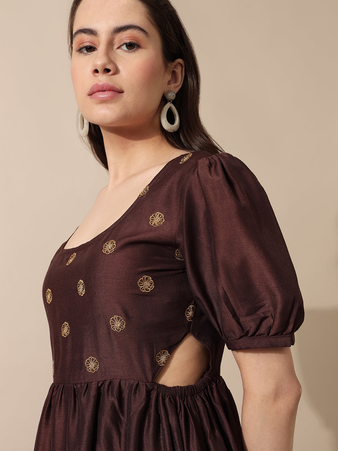 Florette Embroidered Brown Cutout Dress