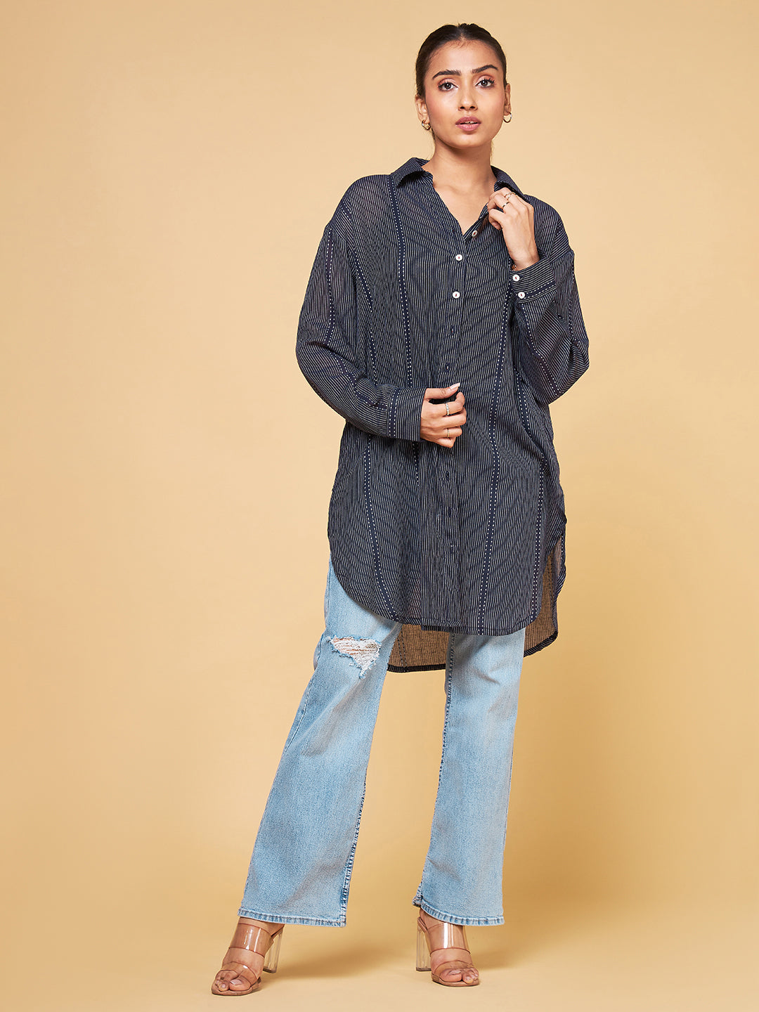 Echos of Bliss abstract dark-blue stripe Shirt