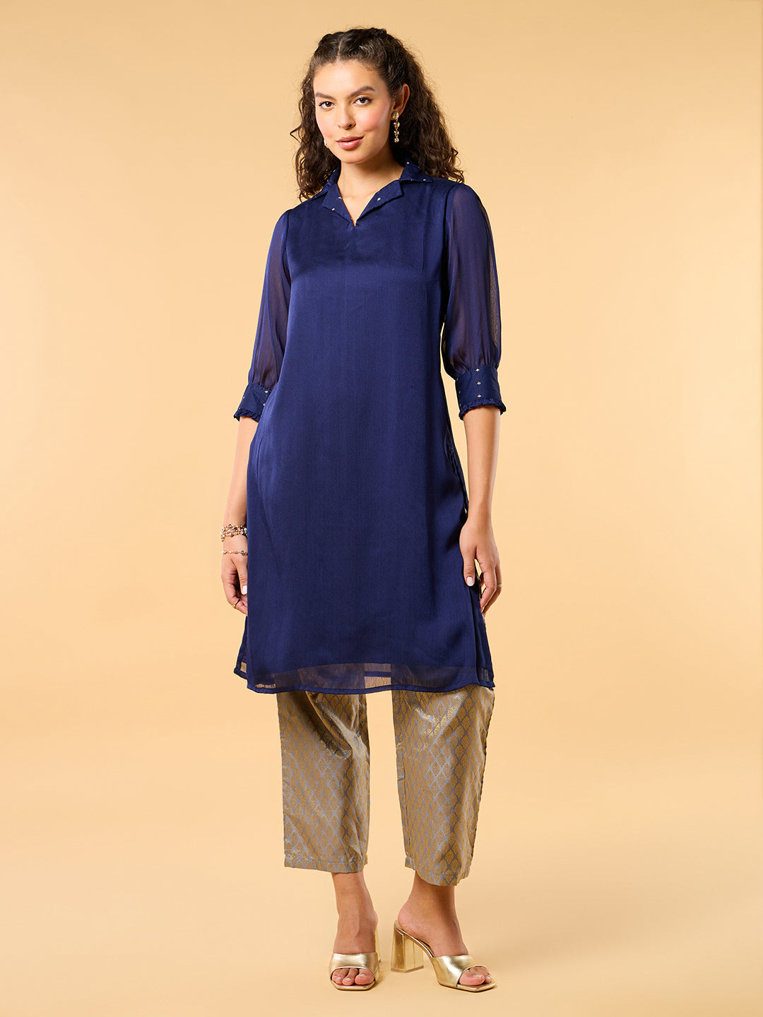 Regal Odessey Navy Blue Embroidered Kurta