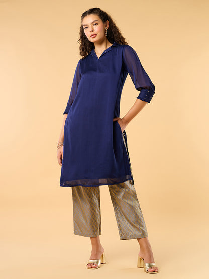 Regal Odessey Navy Blue Embroidered Kurta