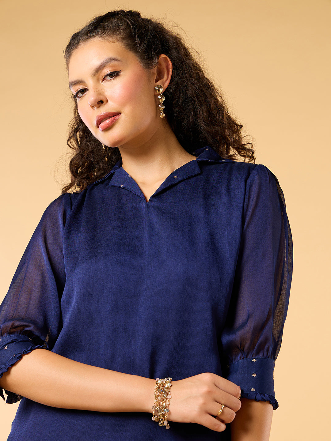 Regal Odessey Navy Blue Embroidered Kurta