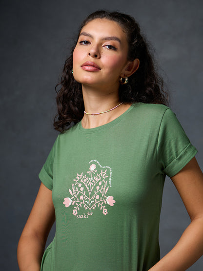 Petals Of Power Green Printed T-shirt