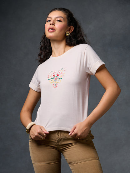 Petals Of Power Fitted Off White T-Shirt