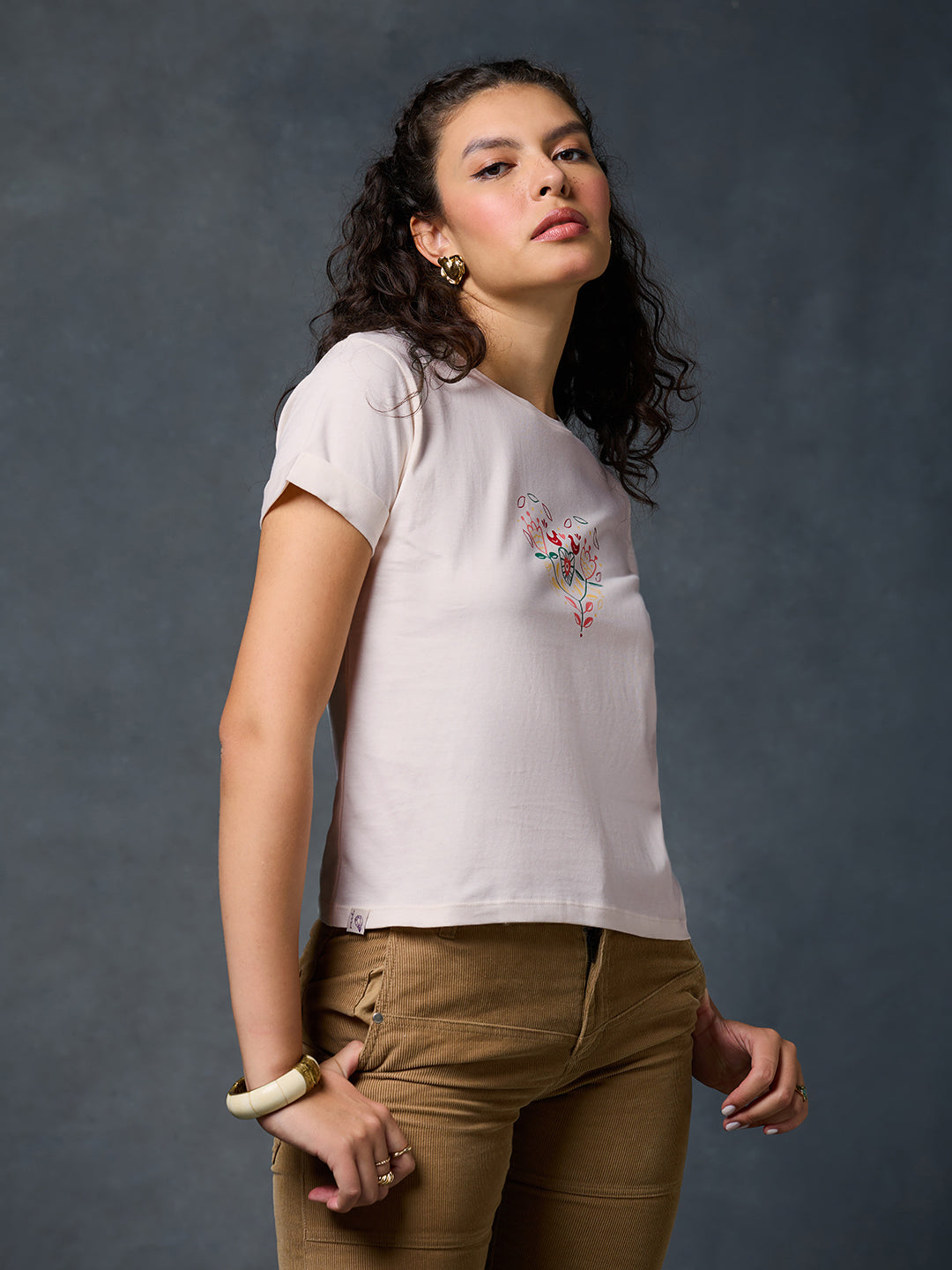 Petals Of Power Fitted Off White T-Shirt