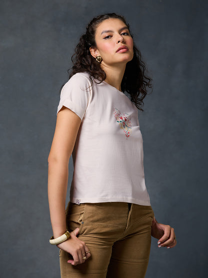 Petals Of Power Fitted Off White T-Shirt