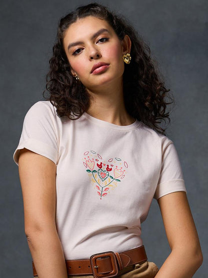 Petals Of Power Fitted Off White T-Shirt