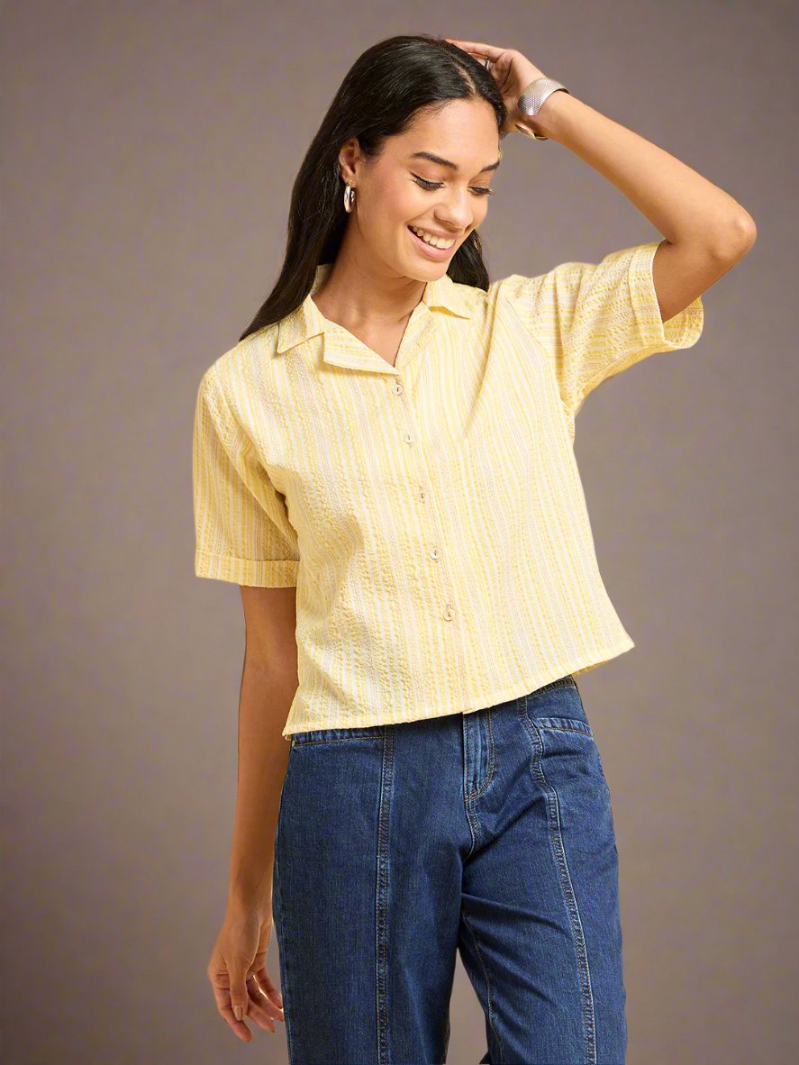 Echoes of Bliss Yellow Striped Shirt