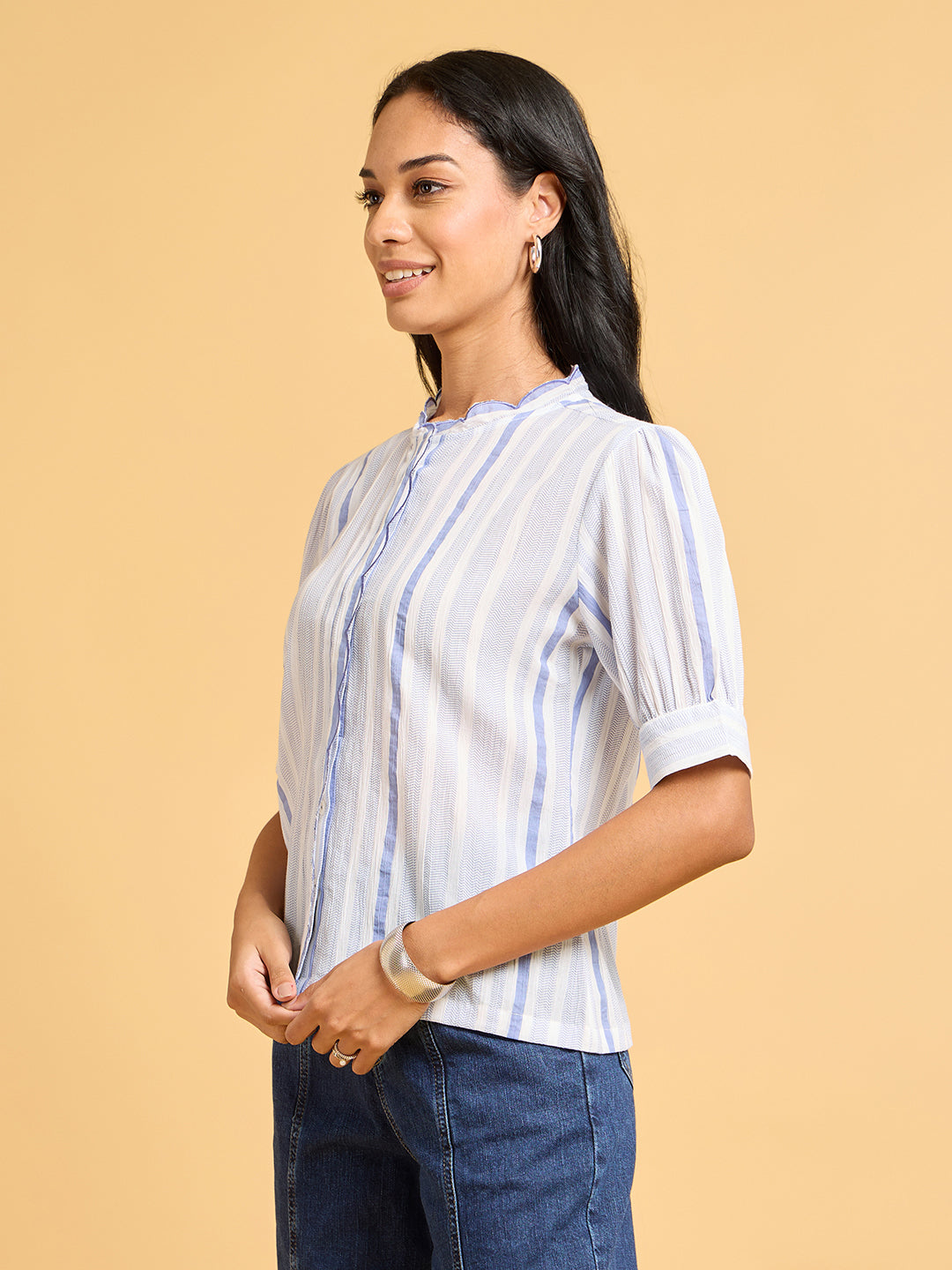 Echoes of Bliss Blue Striped Shirt